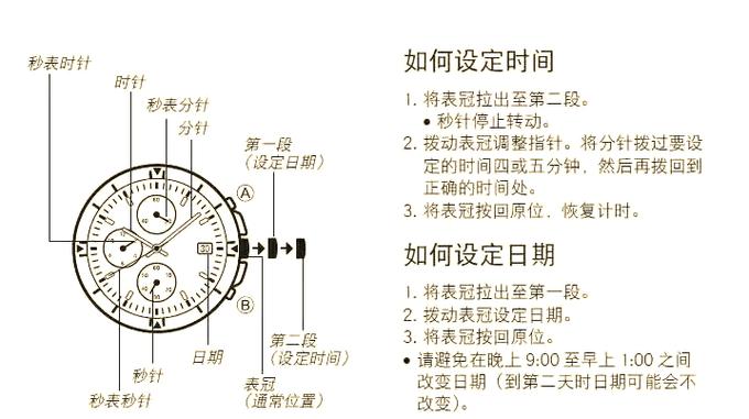 机械表调时间不能在几点钟调