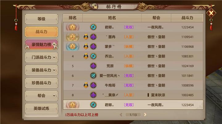 天龙八部排行页面不显示