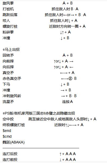 街机三国志出招表