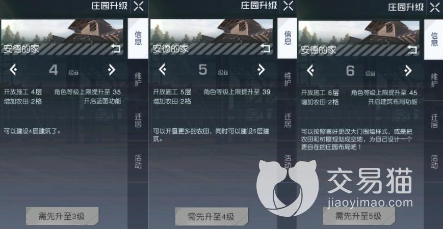 黎明觉醒庄园等级一览表