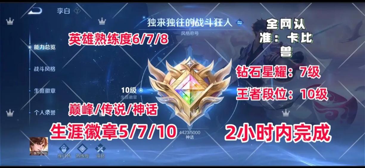 王者荣耀生涯徽章等级计算方式