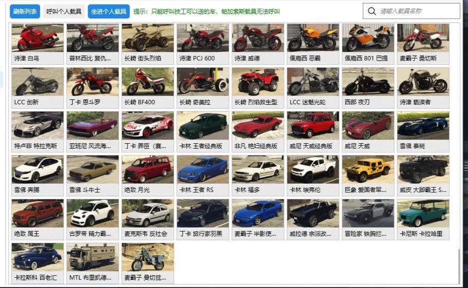 gta5车辆载具性能及名称