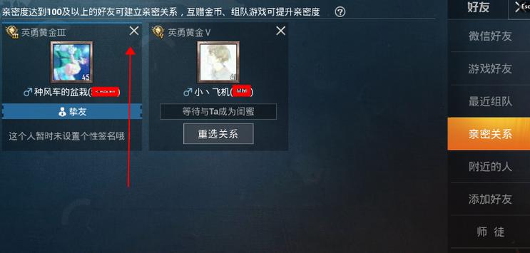 和平精英亲密关系对方以有恋人还能